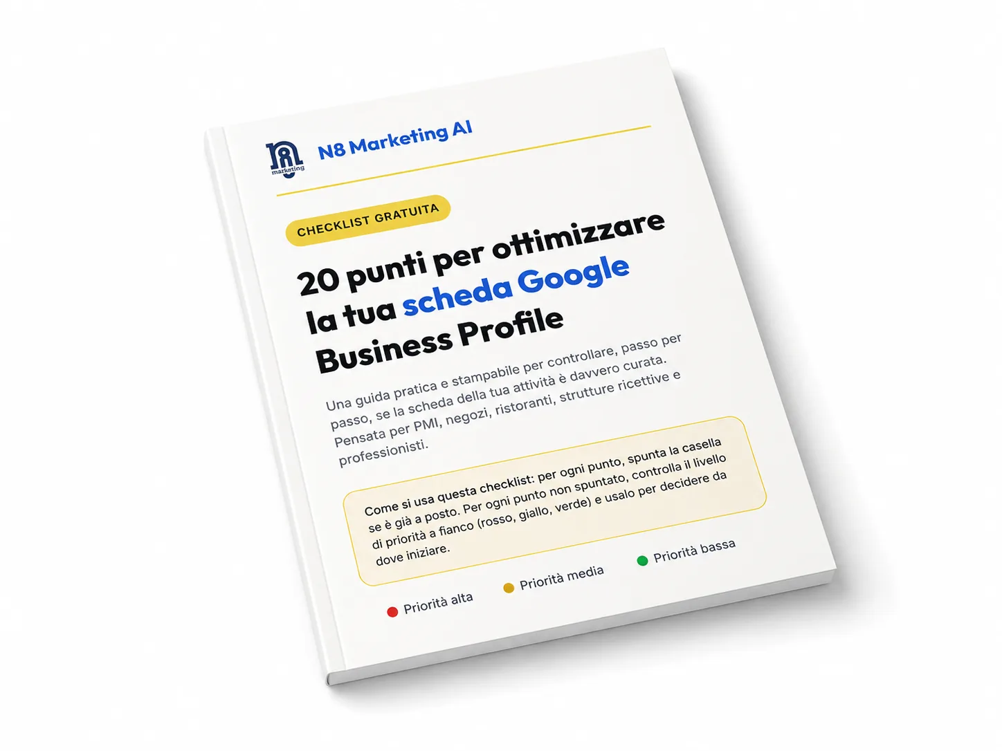 Mockup della checklist PDF: 20 punti per ottimizzare la scheda Google Business Profile